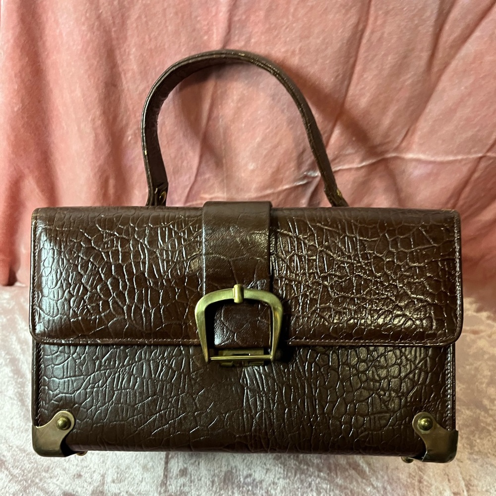 Vintage 70s Caprice Leather Handbag box tote case embossed